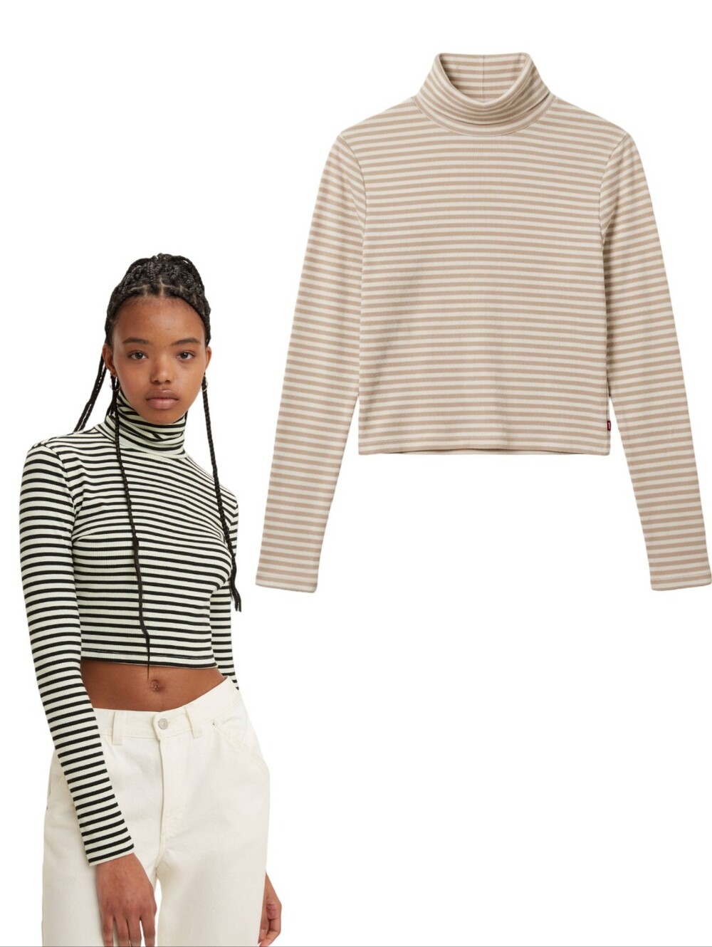 Levis Striped Turtleneck Crop Top In Cream Pink And White XS- Oriel Turtleneck